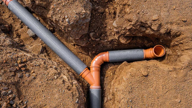 A specialized sewer drain replacement pipes joined together and laid in the ground by a professional